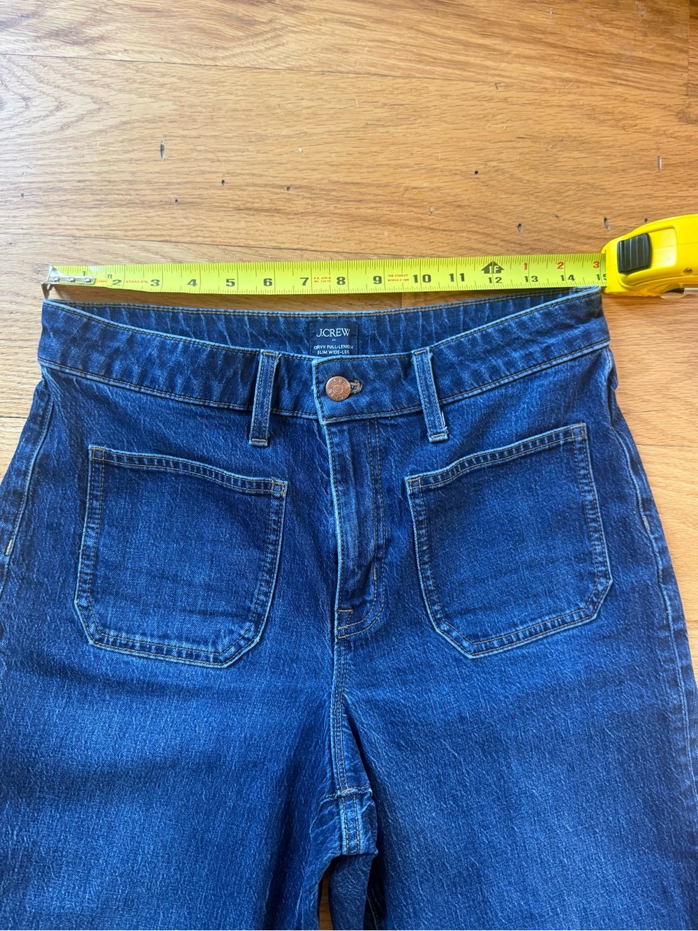 J.Crew Curvy Denim Wide Leg Jeans Dark Indigo Wide Leg High Rise Size 28P - Picture 7 of 10